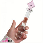 7.87in Crystal Glass Penis Anal Beads Cock Dildo With Square Crystal Pagoda