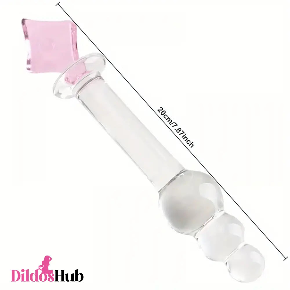 7.87in Crystal Glass Penis Anal Beads Cock Dildo With Square Crystal Pagoda