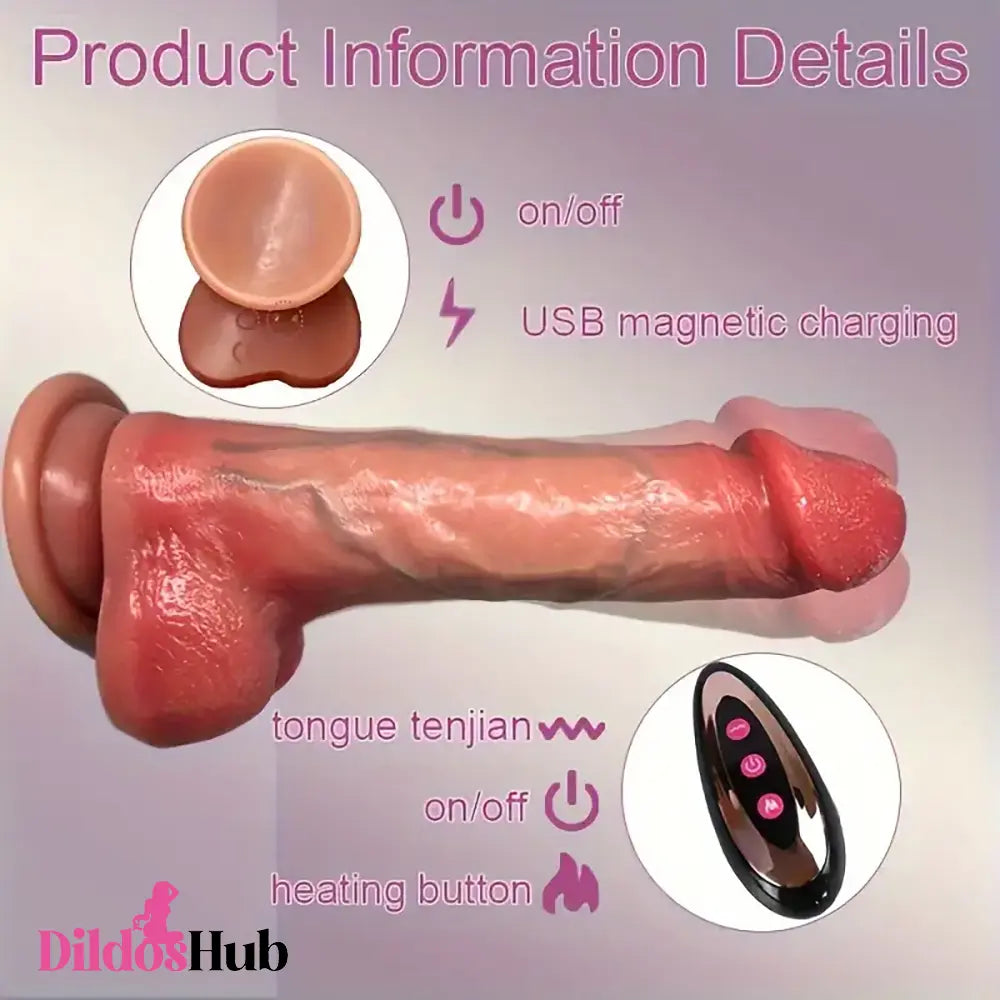 8.26in Vibrating Heating Thrusting Telescopic Lifelike Big Real Dual-Use Dildo