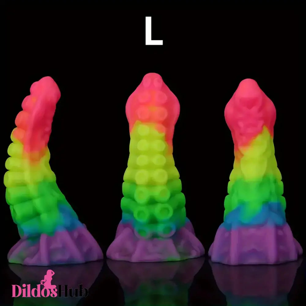 6.34in 8.66in Silicone Soft Rainbow Cock Tentacle Luminous Discreet Dildo