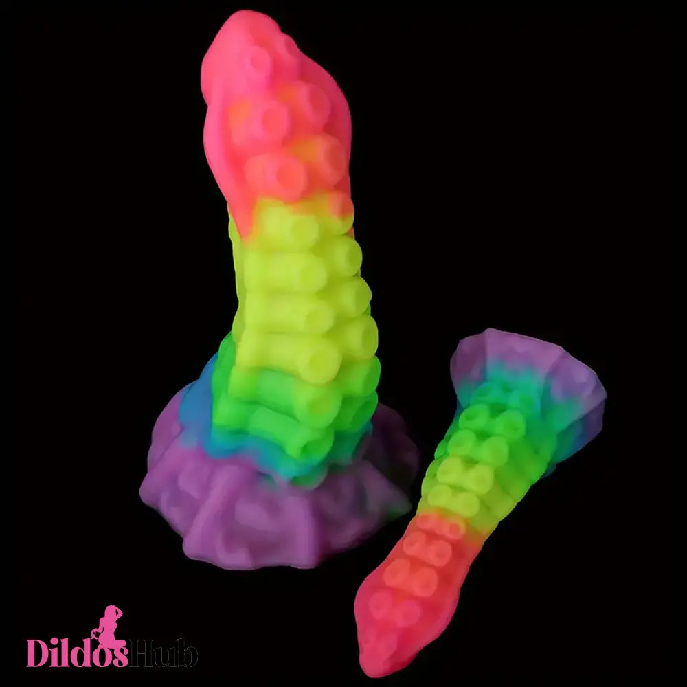 6.34in 8.66in Silicone Soft Rainbow Cock Tentacle Luminous Discreet Dildo