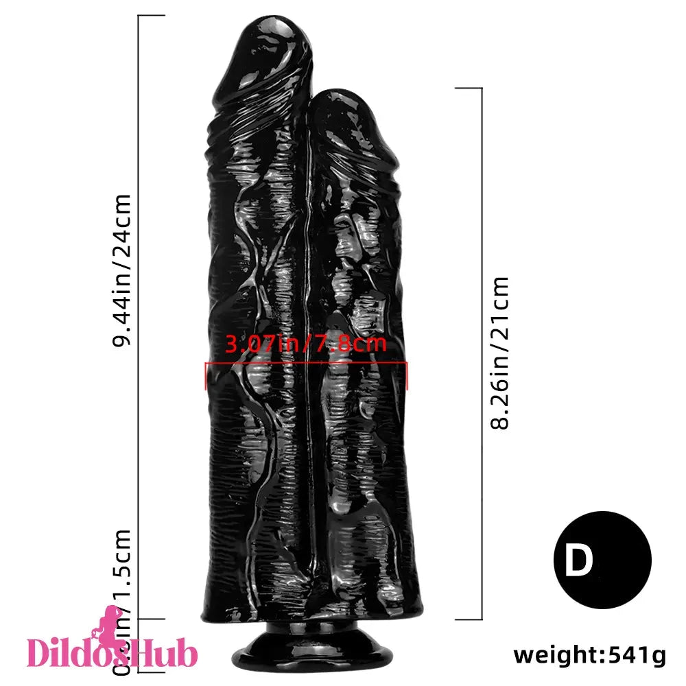 5.51in 5.9in 6.5in 9.44in Big Black Real Feeling PVC Dual Ended Dildo - Dildos Hub
