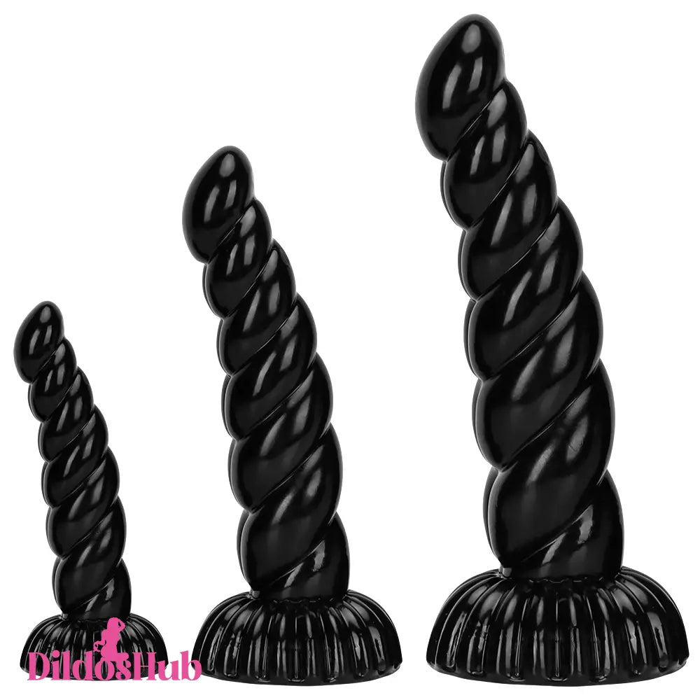 5.51in 7.87in 10.23in Spiral Black Butt Plug Male Female Suction Cup Dildo - Dildos Hub