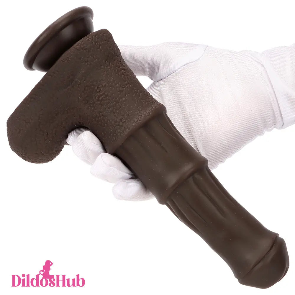 9.05in Ebony 4in1 Heating Thrusting Vibrating Rotation Remote Horse Dildo Dildos Hub
