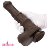 9.05in Ebony 4in1 Heating Thrusting Vibrating Rotation Remote Horse Dildo Dildos Hub