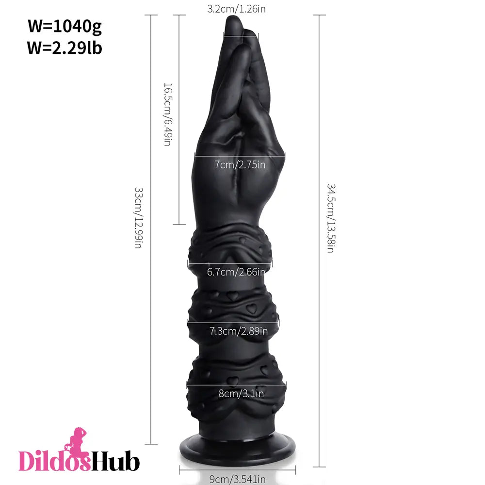 13.58in Fantasy Big Long Black Fist Hand Silicone Soft Female Large Dildo
