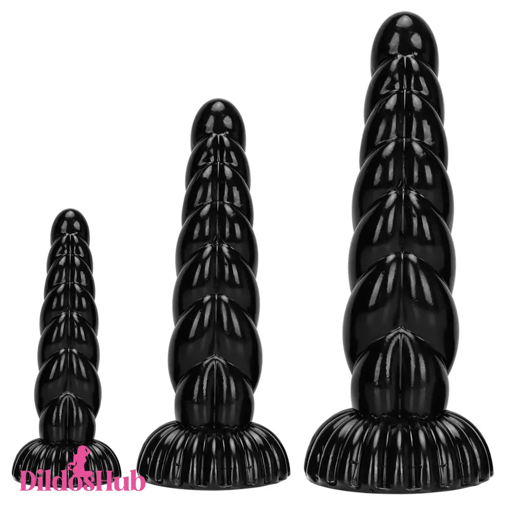 5.51in 7.87in 10.23in Spiral Black Butt Plug Male Female Suction Cup Dildo - Dildos Hub