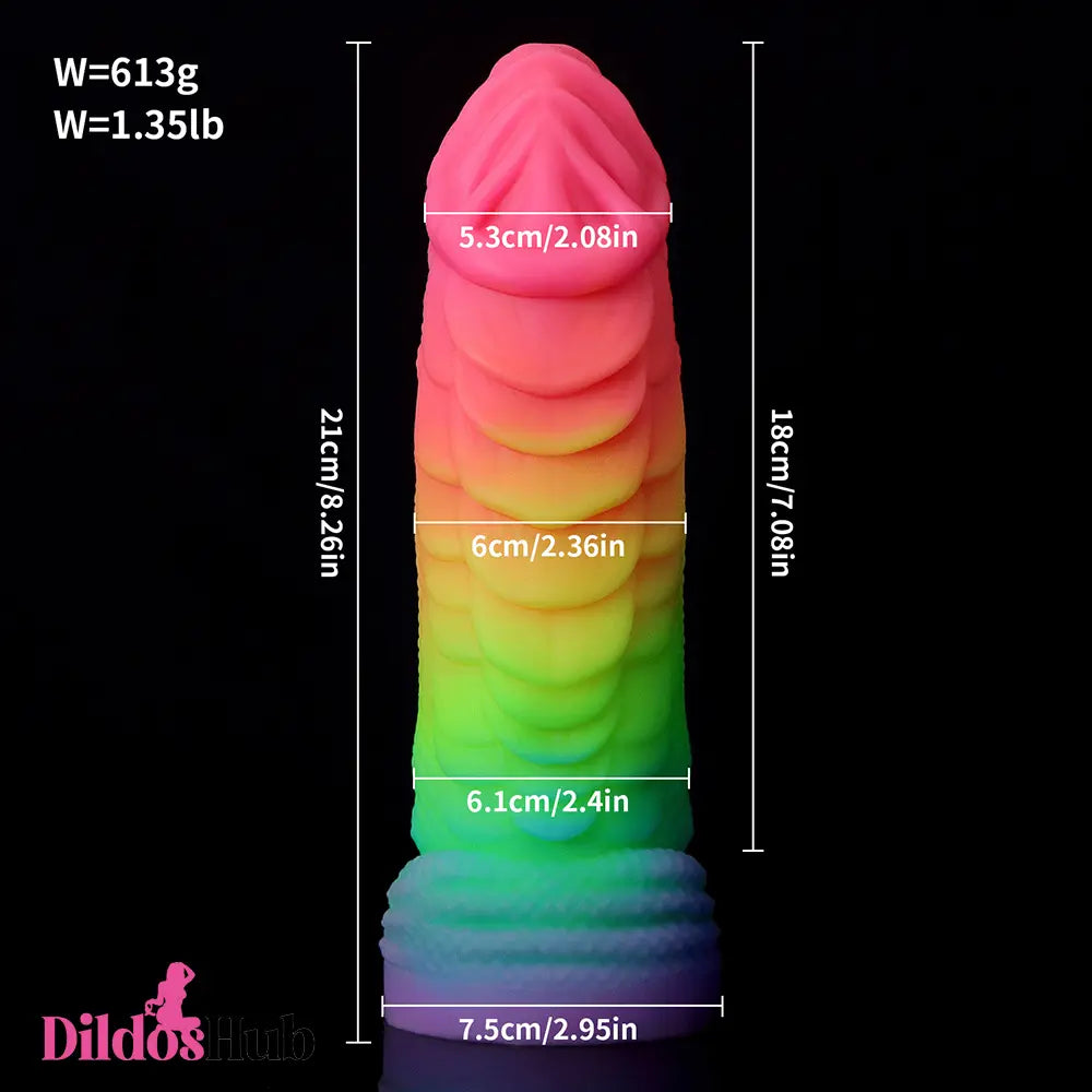 8.26in Fantasy Big Dragon Luminous Silicone Soft Women Safe Dildo