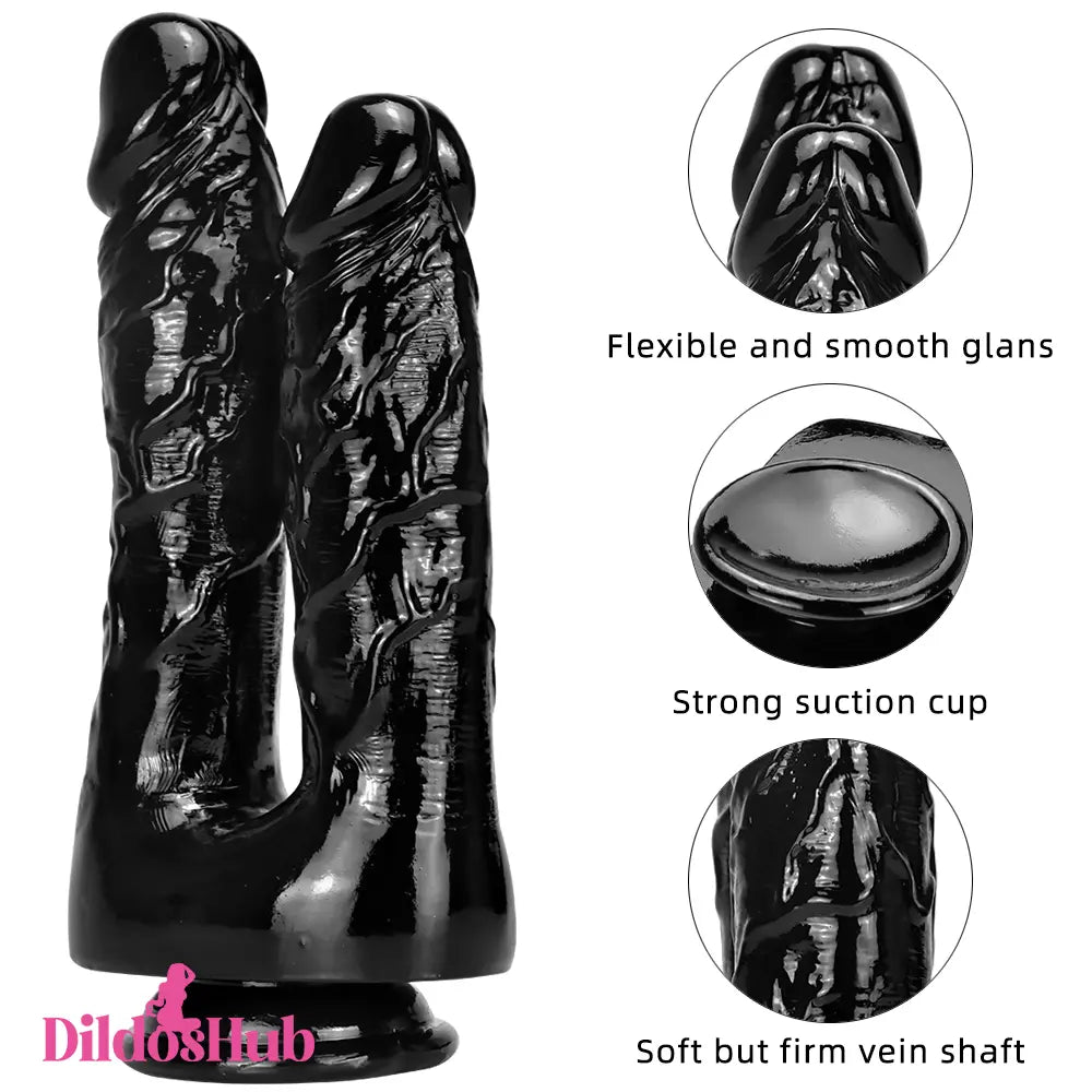 5.51in 5.9in 6.5in 9.44in Big Black Real Feeling PVC Dual Ended Dildo - Dildos Hub