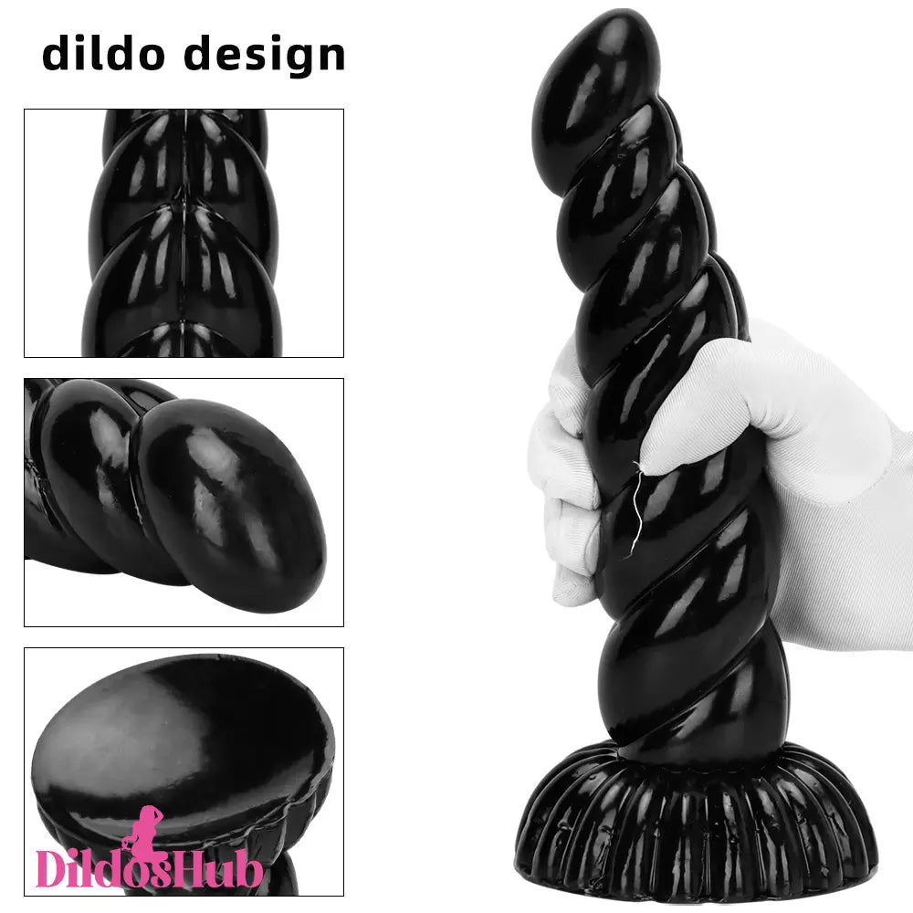5.51in 7.87in 10.23in Spiral Black Butt Plug Male Female Suction Cup Dildo - Dildos Hub