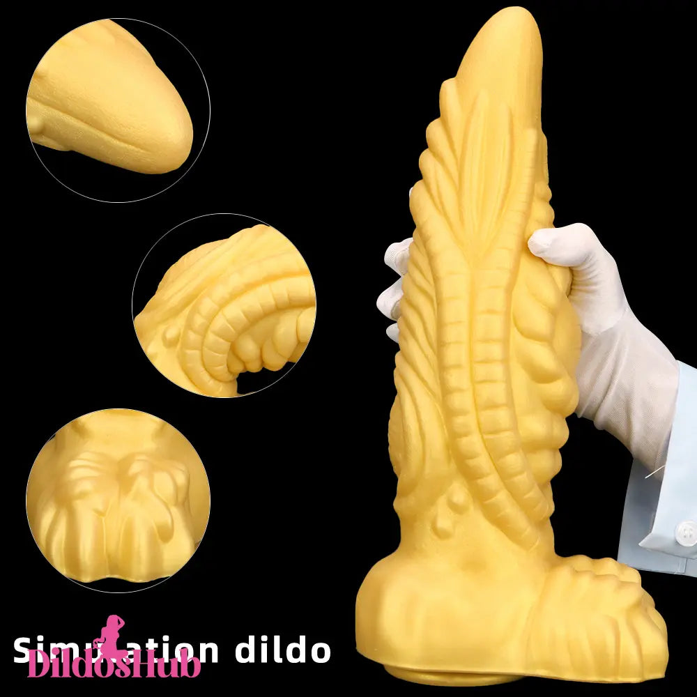 14.56in Gold Liquid Large Soft Long Fantasy Silicone Male Female Dildo Dildos Hub