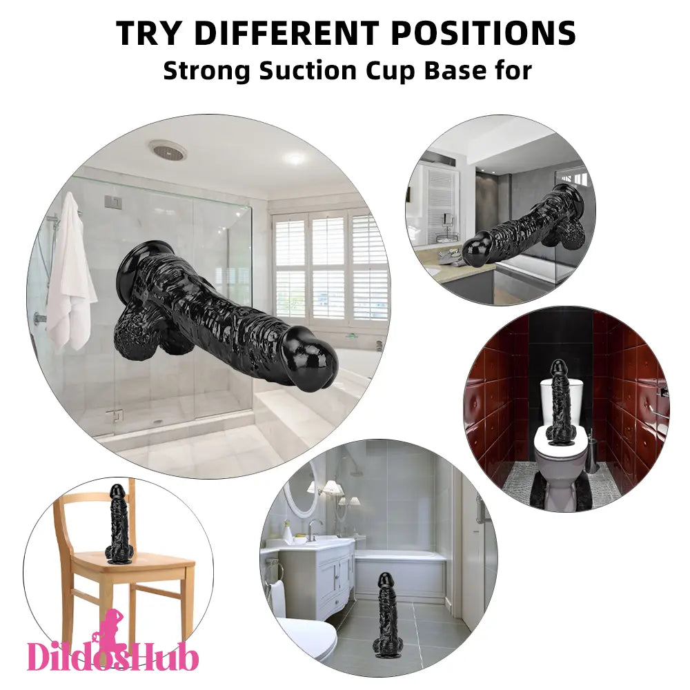 12.2in Super Big Thick Realistic Black Dildo BDSM Sex Toy For Women - Dildos Hub