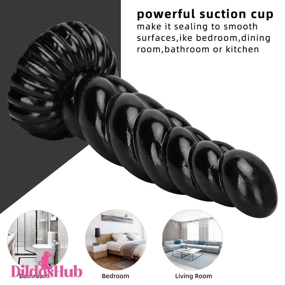 5.51in 7.87in 10.23in Spiral Black Butt Plug Male Female Suction Cup Dildo - Dildos Hub