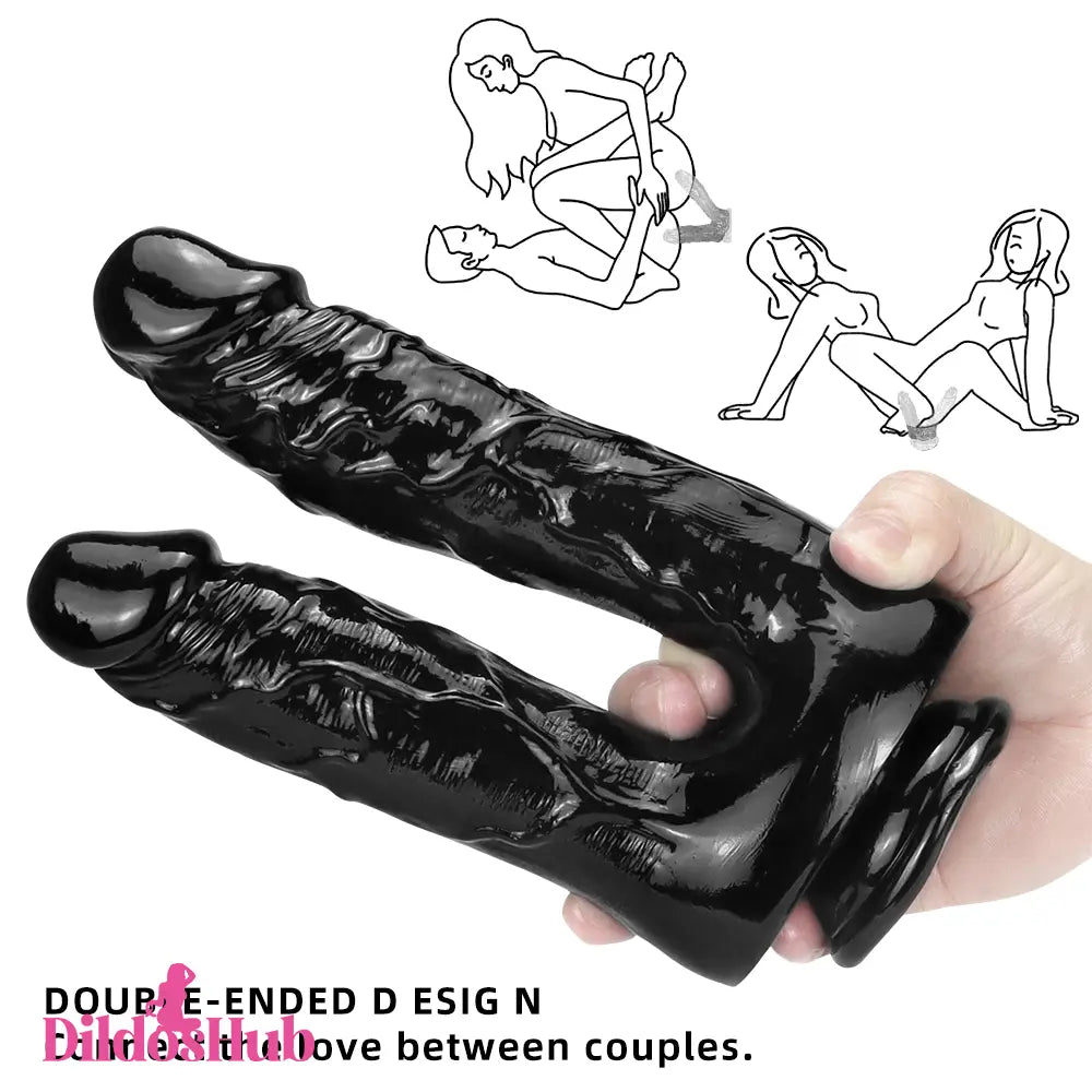 5.51in 5.9in 6.5in 9.44in Big Black Real Feeling PVC Dual Ended Dildo - Dildos Hub