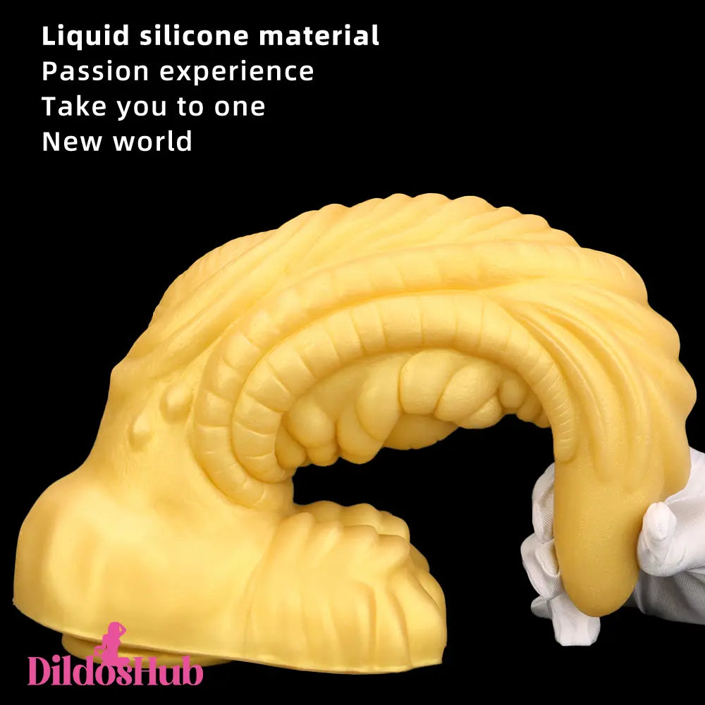 14.56in Gold Liquid Large Soft Long Fantasy Silicone Male Female Dildo Dildos Hub