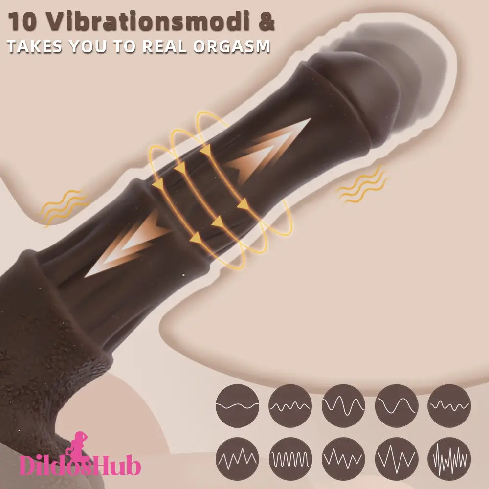 9.05in Ebony 4in1 Heating Thrusting Vibrating Rotation Remote Horse Dildo Dildos Hub
