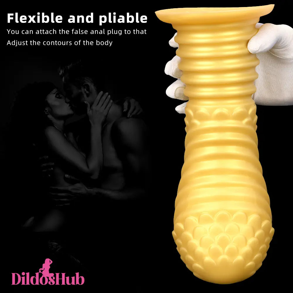6.1in 8.46in 10.43in Soft Liquid Silicone Thick Gold Male Butt Plug Dildo Dildos Hub