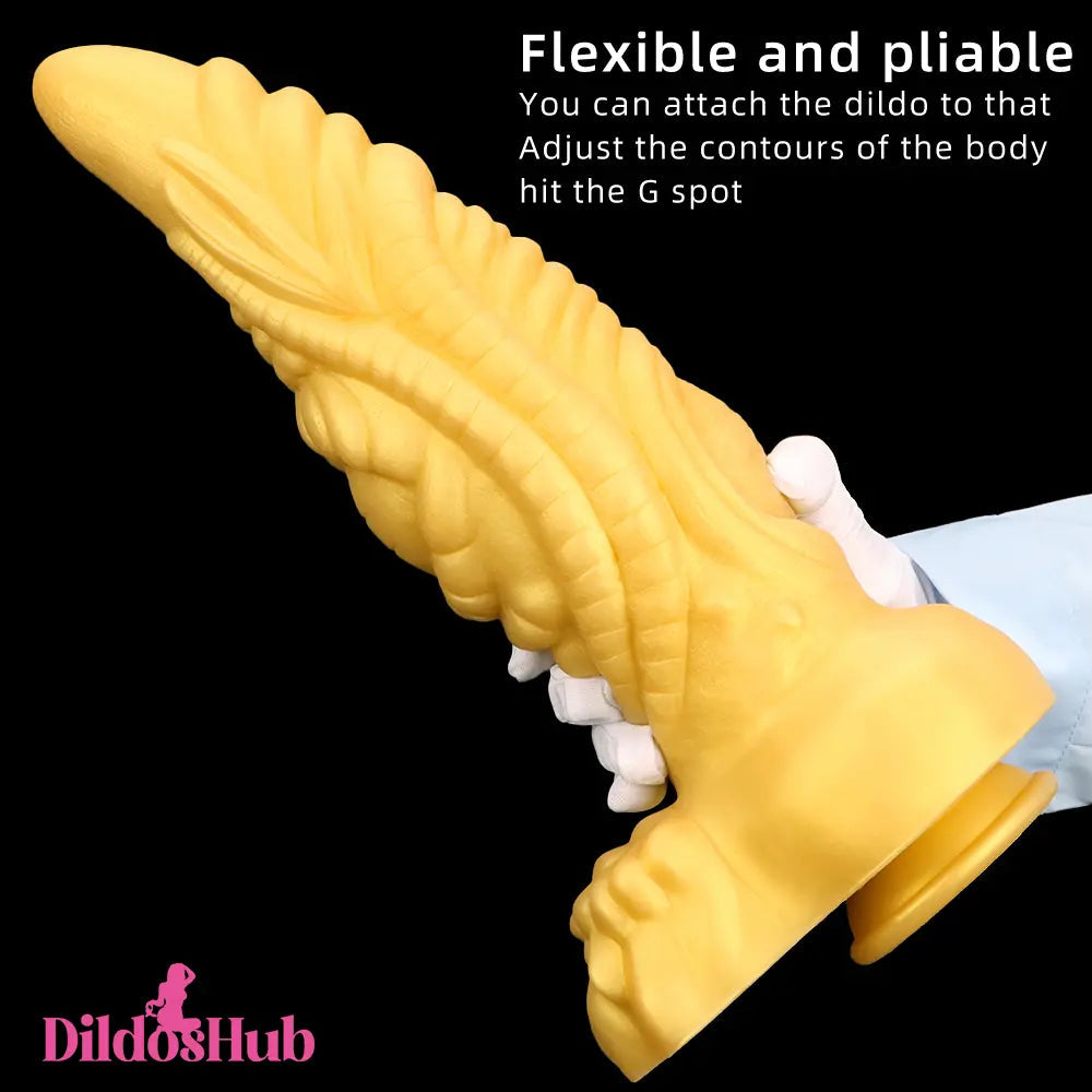 14.56in Gold Liquid Large Soft Long Fantasy Silicone Male Female Dildo Dildos Hub