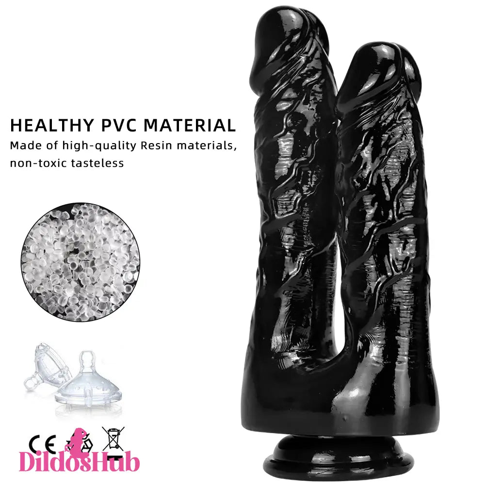 5.51in 5.9in 6.5in 9.44in Big Black Real Feeling PVC Dual Ended Dildo - Dildos Hub