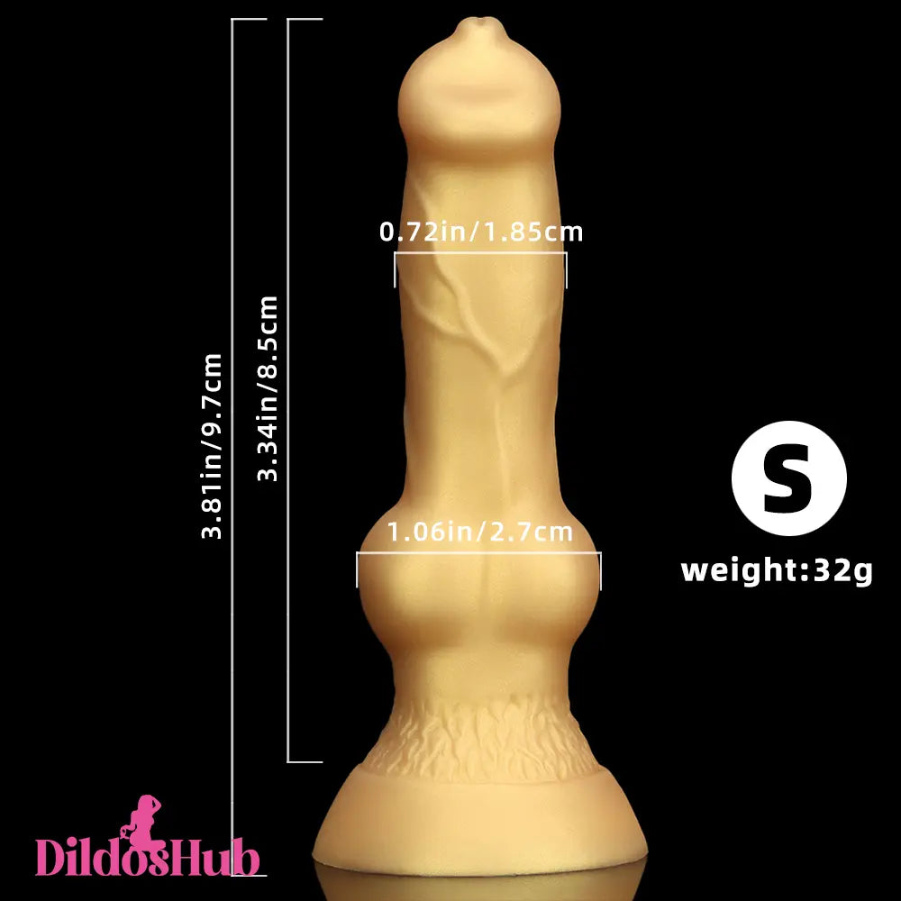 3.81in 7.48in Gold Silicone Soft Small Dog Dildo For Vaginal Masturbator - Dildos Hub