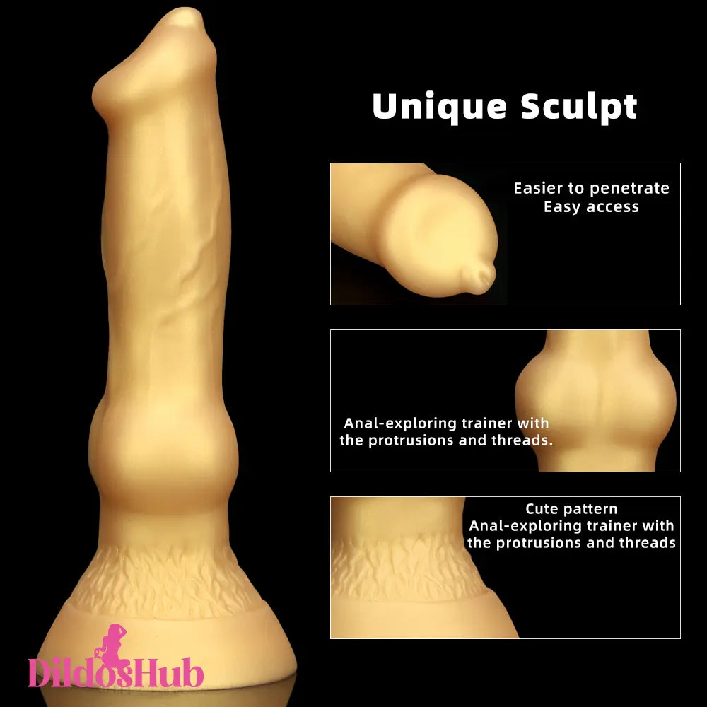 3.81in 7.48in Gold Silicone Soft Small Dog Dildo For Vaginal Masturbator - Dildos Hub