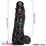 12.2in Super Big Thick Realistic Black Dildo BDSM Sex Toy For Women - Dildos Hub