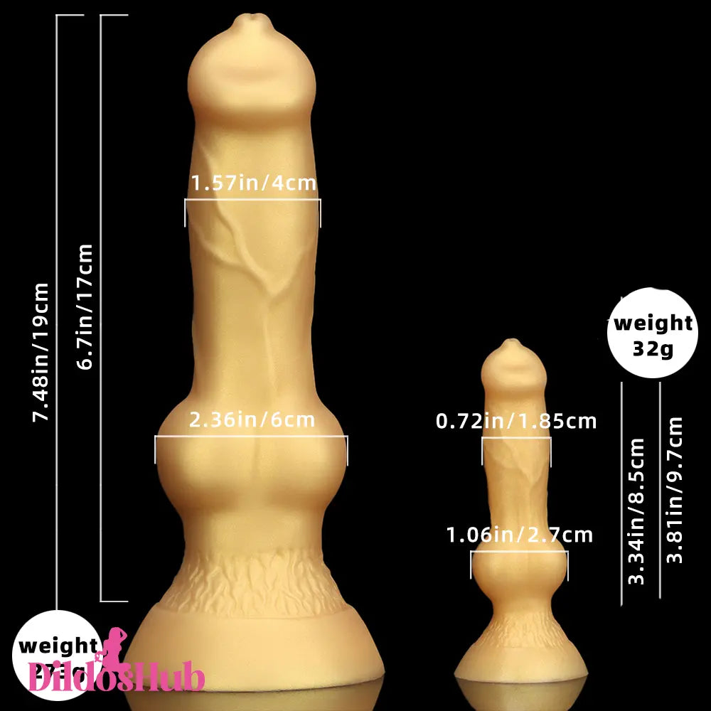 3.81in 7.48in Gold Silicone Soft Small Dog Dildo For Vaginal Masturbator - Dildos Hub