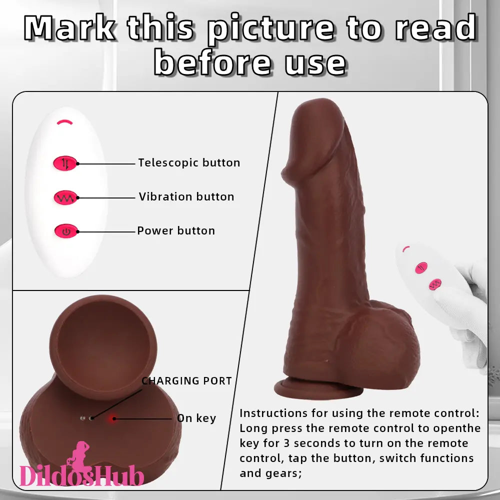 8.85in 3in1 Intelligent Heating Thrusting Vibrating Automatic Ebony Dildo Dildos Hub