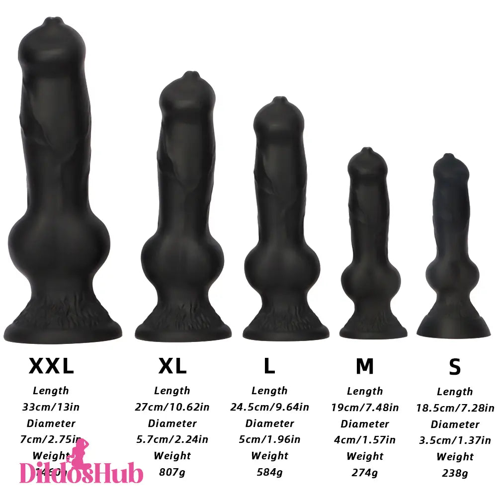 7.28in 7.48in 9.64in 10.62in 13in Big Black Silicone Dog Dildo Sex Toy - Dildos Hub