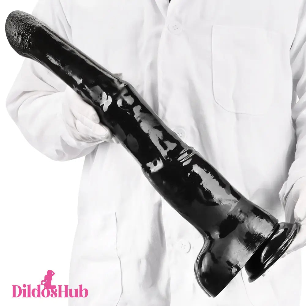 18.5in Big Long Black Dildo Real BDSM Animal Horse Prostate Massager - Dildos Hub