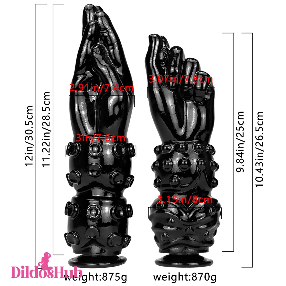 10.43in 12in Big Black Fantasy Spiked Fist Hands Dildo For Vagina Sex - Dildos Hub