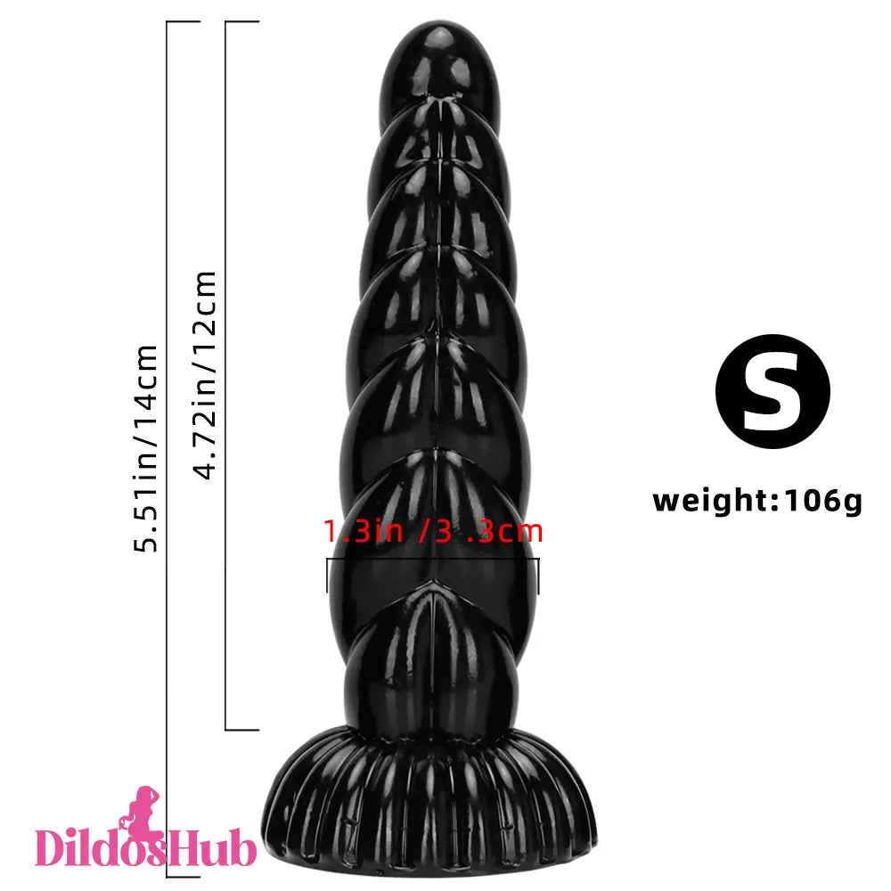 5.51in 7.87in 10.23in Spiral Black Butt Plug Male Female Suction Cup Dildo - Dildos Hub
