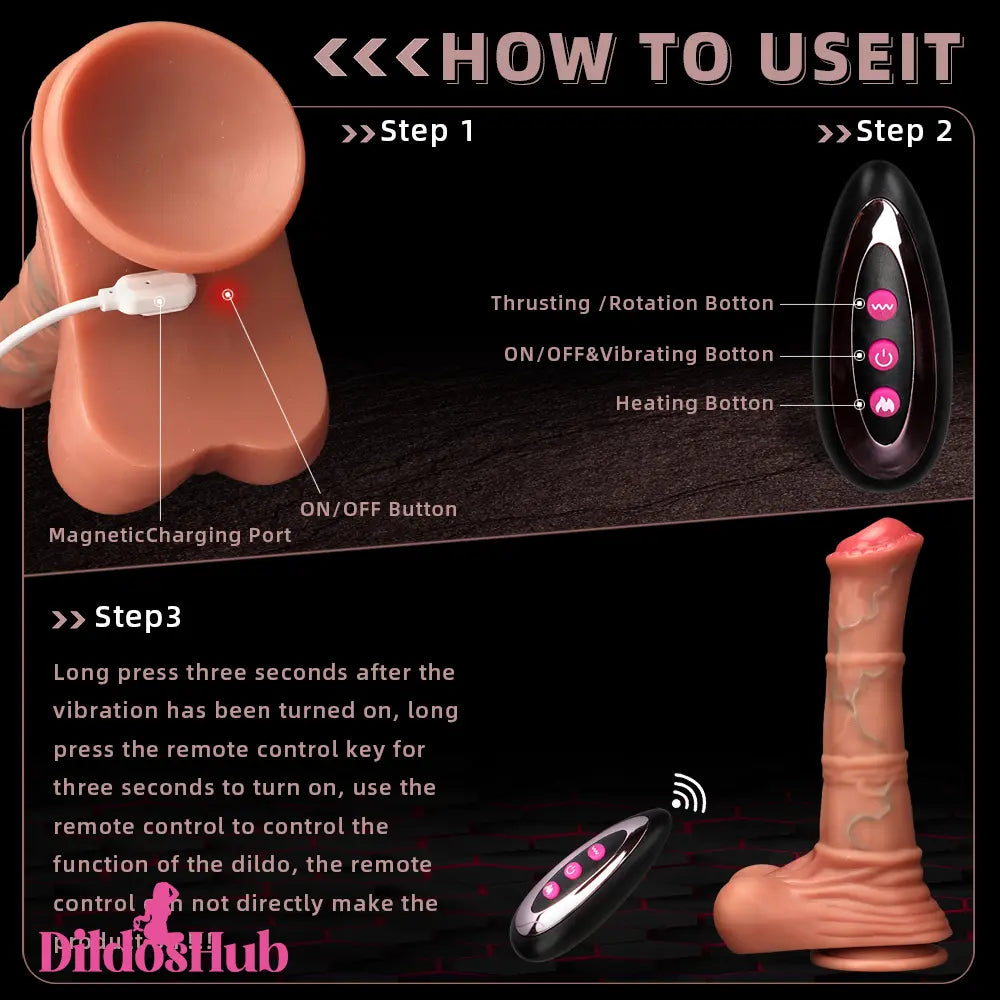 8.85in 4in1 Heating Thrusting Vibrating Rotation Remote Horse Real Dildo - Dildos Hub