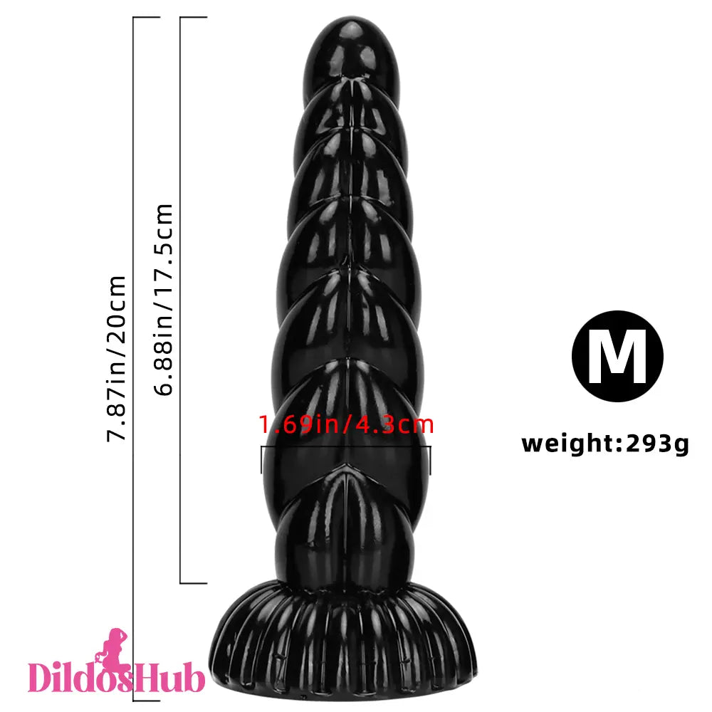 5.51in 7.87in 10.23in Spiral Black Butt Plug Male Female Suction Cup Dildo - Dildos Hub