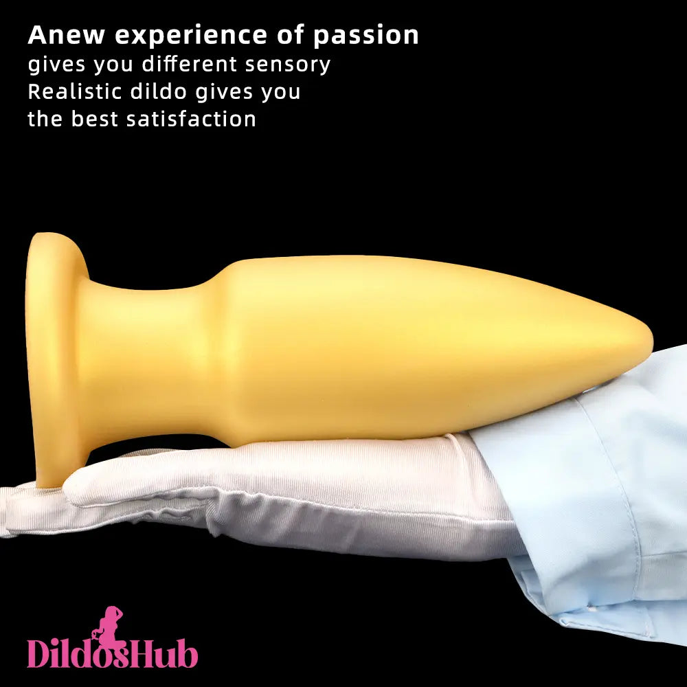 8.85in Premium Gold Soft Liquid Silicone Big Butt Plug Dildo Clit Stimulator Dildos Hub